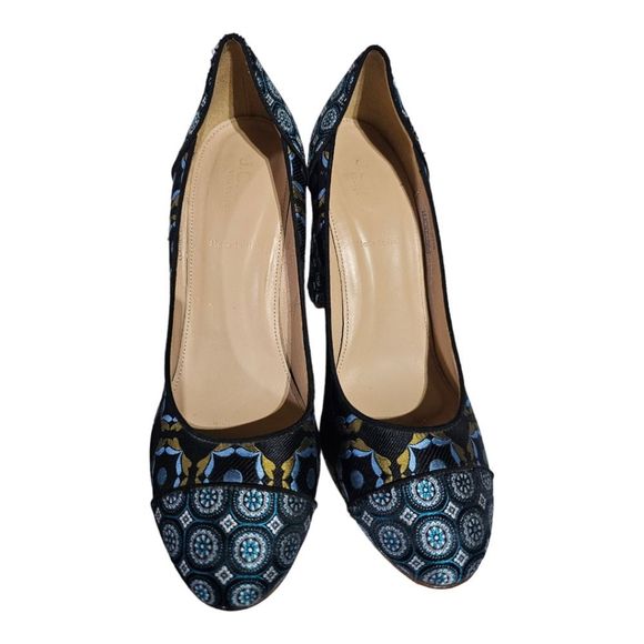 SOLD!!! CREW COLLECTION "Etta" Silk & Leather Block Heel Pumps - Size 8 - Picture 2 of 8